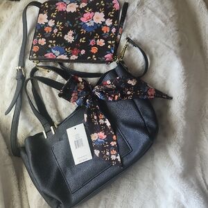 Floral Black Women's Bag Set